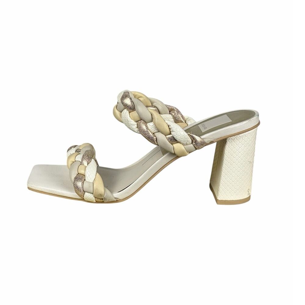 Dolce Vita Paily White Gold Braided Block Heel Sandals Size 8.5 Wedding